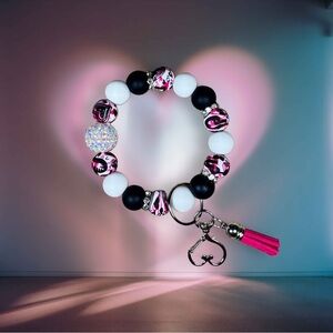 Heart Print Beaded Wristlet Keychain